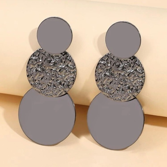 2/$30🌵 Dark Silver Gray Mirror Disc Earrings Circle Dangle Fashion Jewelry Gift - Picture 6 of 8